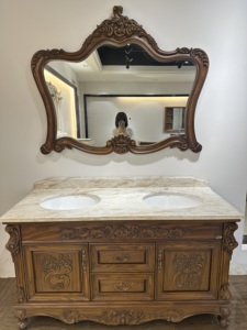 Châu Âu truyền thống rắn gỗ phòng tắm Vanity Tay Chạm Khắc cổ điển Tủ thiết kế hiện đại tầng gắn gương cho biệt thự khách sạn - Product Image 2