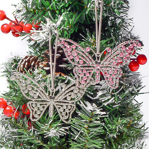 Christmas Pink and Silver Diamond-Studded Butterfly Pendant, Christmas Tree Ornament, Festive Decor, <b>Window</b> Display - Product Image 1