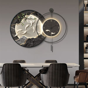 Cuadro de Arte de pared de Metal de pescado de gama alta de lujo nórdico pintura de porcelana de cristal Reloj de pared <span class=keywords><strong>lienzo</strong></span> para decoración de restaurante - Product Image 3