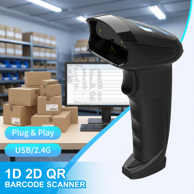 For 1D USB Wireless QR Code Barcode Reader Handheld 2D CMOS Wireless Barcode Scanner with Light 300 Scans/Sec A4