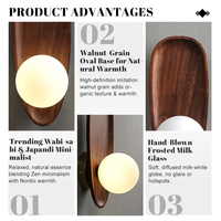 Lampe murale LED à montage en surface, personnalisable, en bois et verre, éclairage blanc chaud pour chambre à coucher