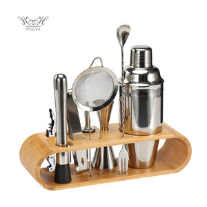 <span class=keywords><strong>Prix</strong></span> promotionnel Ensemble de 10 shakers à cocktail noir argenté avec support en bois de bambou et kit de <span class=keywords><strong>martini</strong></span> en acier inoxydable 304 pour bars - Product Image 6