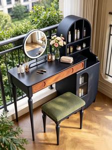 Premium Arched Hutch Makeup <b>Vanity</b> Set Fluted Glass Side Cabinet With <b>Mirror</b> & Corduroy Stool For Bedroom - Product Image 4