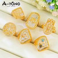 Bague Hamsa en zirconium 18k plaquée or, festonné, ajouré, Offre Spéciale