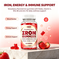 Gummies de fer OEM avec folate, vitamines C, B12, B6 et zinc, saveur fraise, 60 gummies, complément alimentaire