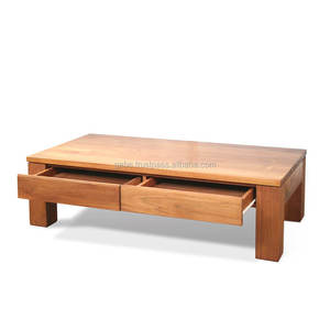 Zen Coffee <b>Table</b> combines minimalist design and solid teak wood, featuring two spacious front drawers in a natural color - Product Image 1