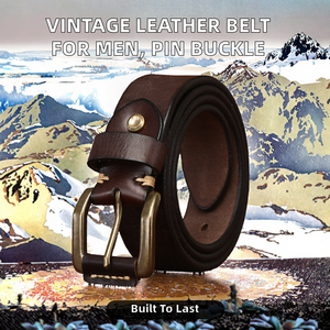 Ceinture en cuir vintage pour homme avec boucle en cuivre, en denim, simple, produit de qualité supérieure, idéale pour les jeunes hommes décontractés, en cuir de vachette - Product Image 2