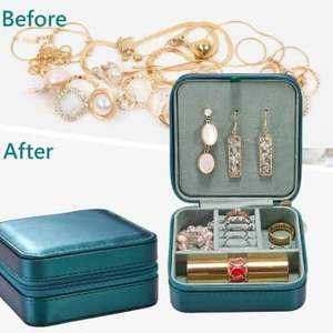 Boîte à bijoux en cuir PU vert de luxe avec estampage doré, logo personnalisé pour bijoux - Product Image 4