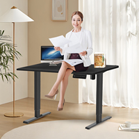 Bureau de direction moderne convertible pour le télétravail, avec cadre de bureau en bois réglable en hauteur (assis-debout) par levage électrique et boîtier de commande