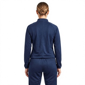 Ensemble de survêtement sportif bleu marine uni pour femme avec veste à col montant à manches longues et pantalon long pour le printemps - Product Image 5