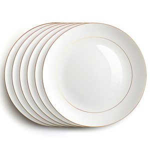 Assiettes plates blanches en gros avec bordure dorée, vaisselle en porcelaine fine (42 %),assiettes de présentation pour mariage - Product Image 1