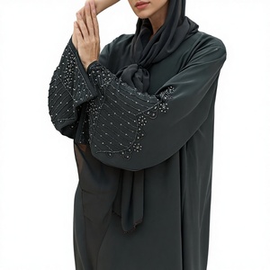 Abaya Musulmana Tradicional de Manga Larga con Cuentas y Lentejuelas, Estilo Dubai, Hecha a Mano, para Bodas, de Poliéster Transpirable con Cuello en V, Venta al Por Mayor - Product Image 1