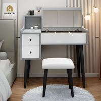 Table de toilette compacte HarmTai en panneaux de bois intelligents avec miroir LED et rangement dissimulé pour chambre moderne