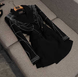 <span class=keywords><strong>Blazer</strong></span> da Donna Elegante e Aderente per Ufficio, Casual, con Linee di Strass di Lusso, Maniche Lunghe, Monopetto, Tinta Unita - Product Image 1