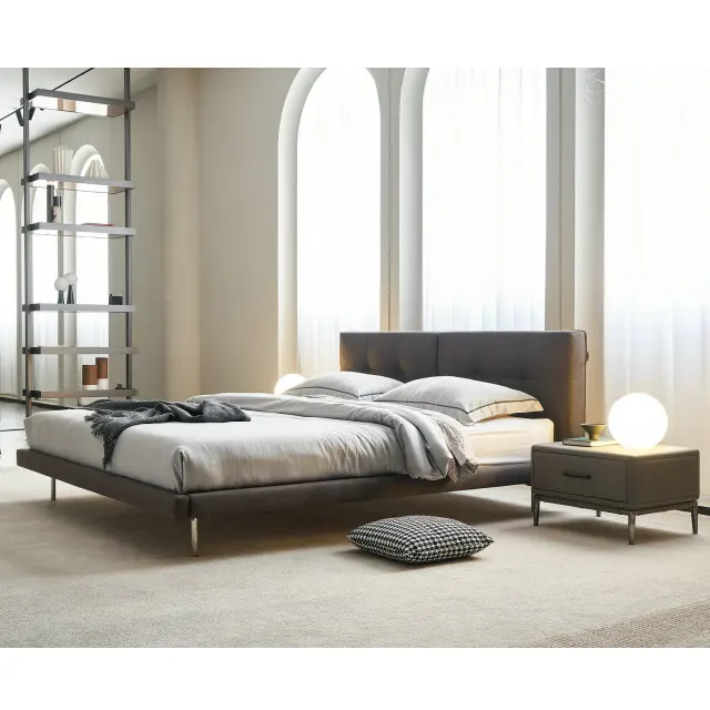Wholesale Custom Luxurious Modern King Bed Set Fabric Gary Metal Frame Furniture Bedroom Made In China