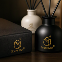 Diffuseur à roseaux sphérique noir personnalisé 100 ml, flacon en verre rond, parfum d'ambiance, huile parfumée, coffret cadeau, vente en gros