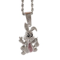 PD3145 Collier pendentif lapin de dessin animé de style hip-hop Chaîne cubaine Accessoire de cou Alliage tendance