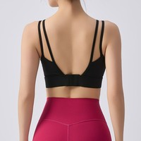 Soutien-gorge de sport pour femme 100 % nylon, maintien élevé, bretelles non convertibles, bonnets fixes, motif uni, pour yoga, fitness, entraînement, anti-choc