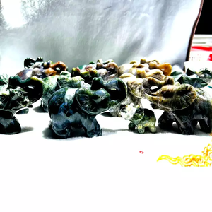 Piedra natural curativa para decoración del hogar, <span class=keywords><strong>elefante</strong></span> de ágata musgo con cristal tallado, piedra pulida - Product Image 3