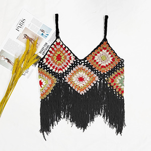<span class=keywords><strong>Gilet</strong></span> court en <span class=keywords><strong>crochet</strong></span> fait main avec franges, motif carré Granny, idéal pour l'<span class=keywords><strong>été</strong></span>, pour femme - Product Image 5