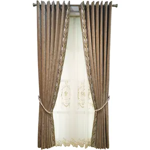 Wholesale luxury Eyelet blackout ready made curtain for living room sets luxury curtain blackout fabric