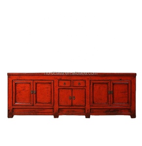 Chinês antigo armário de madeira armário TV quarto vermelho ou roon vida reciclado