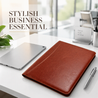 Porte-documents professionnel en cuir PU avec fermeture éclair personnalisable, porte-bloc-notes et porte-stylo