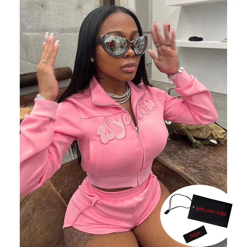 Letter Patchwork Women Korean Style Shorts 2 Pieces Set Mini Slim Autumn Top And Bottom Jogging Suit Women