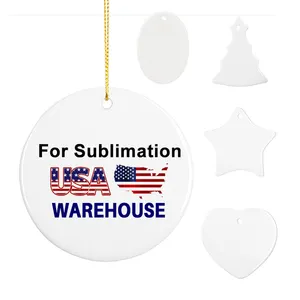 US Warehouse Holiday Luxury Sublimatable Outdoor Indoor Hanging Home Decoration Blanks Sublimation Christmas Ceramic Ornaments