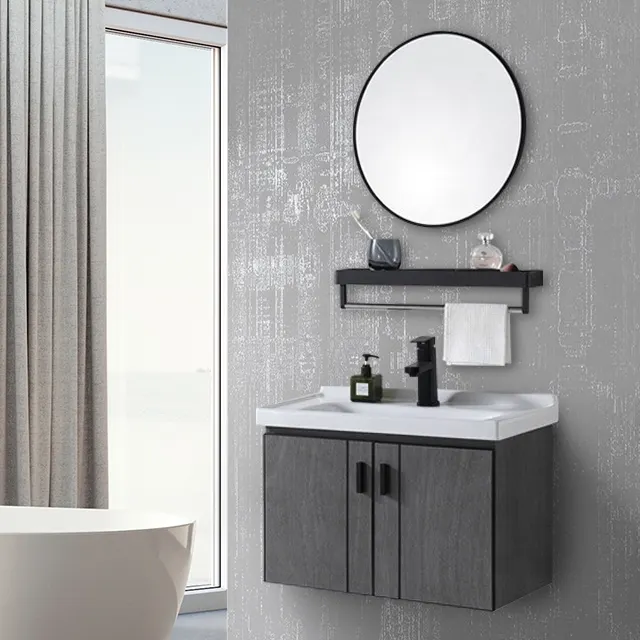 Modern wash basin with mirror bathroom cabinets wall hanging mounted vanity with plywood bathroom cabinet
