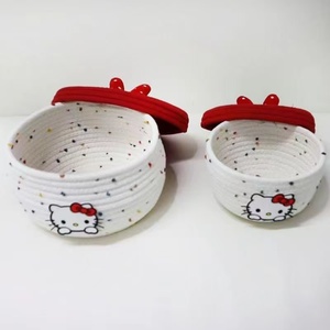 Panier de rangement en corde de coton avec couvercle, décor nœud papillon, boîte de rangement cosmétique, adorable boîte de rangement de bureau pour articles divers, motif dessin animé - Product Image 2