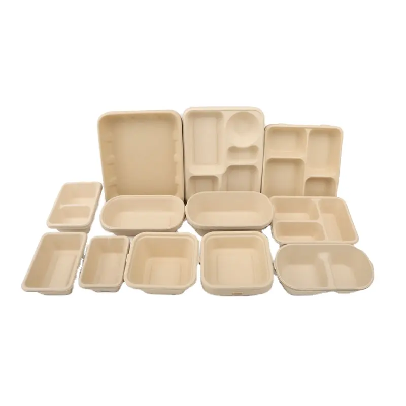 Eco-friendly Disposable Biodegradable Fast Food Bamboo Pulp Container Custom Paper Lunch Box OEM ODM Compostable Plate with Lid