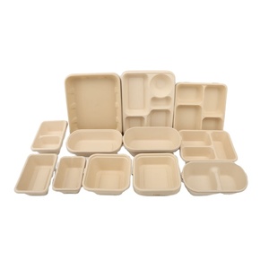 Eco-friendly Disposable Biodegradable Fast Food Pulp Container Bamboo Bagasse Paper Lunch Box