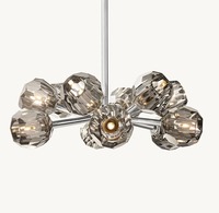 Lámpara de Techo Colgante Ovalada de Cristal Ahumado con Bola de Cristal LED Negra K9 de Cobre para Comedor y Sala de Estar