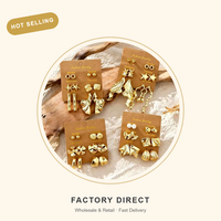 Jarum Anting Baja Anti Karat RINHOO Berlapis Emas Resin Set Kartu Perhiasan Wanita Model Gantung Trendi Hipoalergenik Grosir