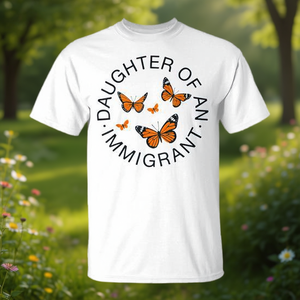 Camiseta con diseño de mariposas naranjas para mujer, ropa de mujer con diseño de Daughter Of An Immigrant - Product Image 3
