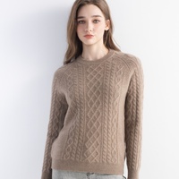 Pull en cachemire à col rond pour femme, tricoté à double losange, manches longues, décontracté, pour le bureau, automne-hiver, OEM ODM