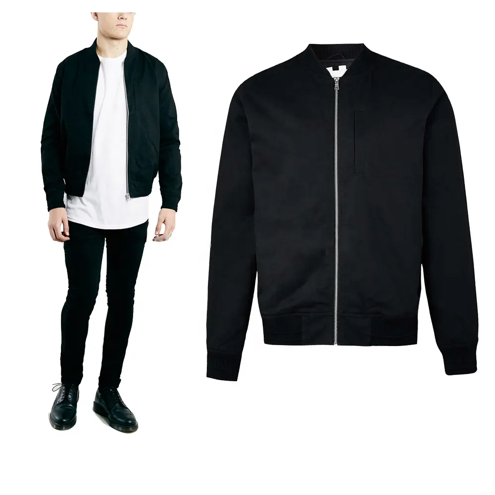 Toptan moda stil siyah bombacı ceket düz siyah erkek kışlık ceketler özel erkek ceketleri