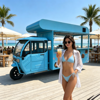 Démarrez votre entreprise dès maintenant avec une élégante remorque à café en acier inoxydable bleu, servant des jus frais, des glaces, des plats rapides, un bar mobile Ocean
