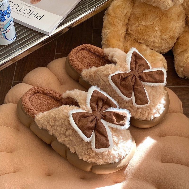 House EVA Slippers Women Winter Cotton Slippers Thick Bow Home Slippers Wholesale