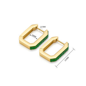 Серьги-толстовки из нержавеющей стали 316L квадратные зеленые Багеты с цирконием, сережки 18 карат, золотые геометрические красочные обручи, оптовая продажа - Product Image 2