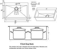 Évier utilitaire encastrable HANDSONS 33*22 pouces à cuve unique pour camping-car, en acier inoxydable 304 de calibre 16, finition nickel brossé, pour cuisine