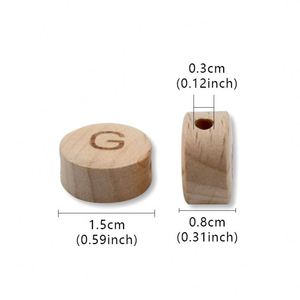 Accesorios de Joyería DIY de 15 mm, Letras Impresas en Madera de Haya Ecológica para Pulseras, Cuentas Sueltas Hechas a Mano - Product Image 2