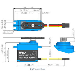 Actionneur sans noyau D956WP 20 mm étanche IP67, large plage de tension (4,8 V-7,4 V), couple élevé, protocole PWM/TTL, vitesse maximale 0,12 - Product Image 6