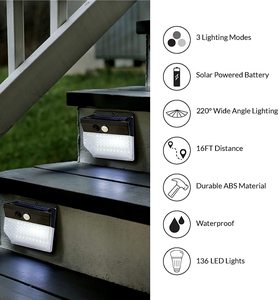 Lámpara Solar de Jardín Súper Brillante con 136 LED, Sensor Infrarrojo de Movimiento, Impermeable, para Escaleras, Paredes, Iluminación de Jardín - Product Image 3