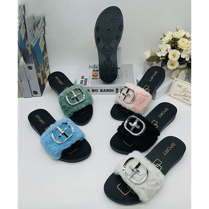 Chaussons pour femmes en <span class=keywords><strong>fausse</strong></span> <span class=keywords><strong>fourrure</strong></span> moelleuse tendance de la mode en gros, nouveau design, décontractés, pour l'extérieur, chaussures en PVC résistantes pour enfants - Product Image 1