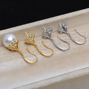 Wenchi S925 Argent Crochet d'oreille Baotou, Perle de 10-12 mm, Accessoires de bijoux faits main DIY, Composants et apprêts 15970 - Product Image 1