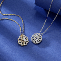 Magnifique Collier Pendentif Trèfle à Quatre Feuilles en Acier Inoxydable et Cristal Doré en Forme de Cœur, Bijoux de Luxe pour Femme, Idée Cadeau
