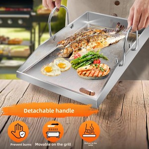Nướng tấm 4 mm dày thép không gỉ nướng cho gas và than nướng 40x30x4 cm với tay cầm có thể tháo rời - Product Image 6