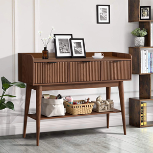 <span class=keywords><strong>Console</strong></span> moderne avec <span class=keywords><strong>3</strong></span> tiroirs, table d'entrée d'alcôve avec étagère de rangement, présentoir étroit pour couloirs Marron - Product Image 2